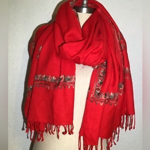 Red embroidery scarf